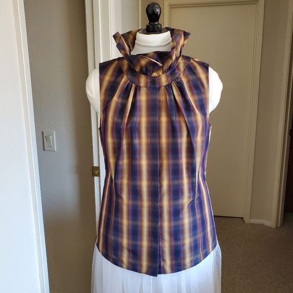Lafayette 148 New York Sleeveless blouse, brown/navy, Size 12 - Picture 2 of 10